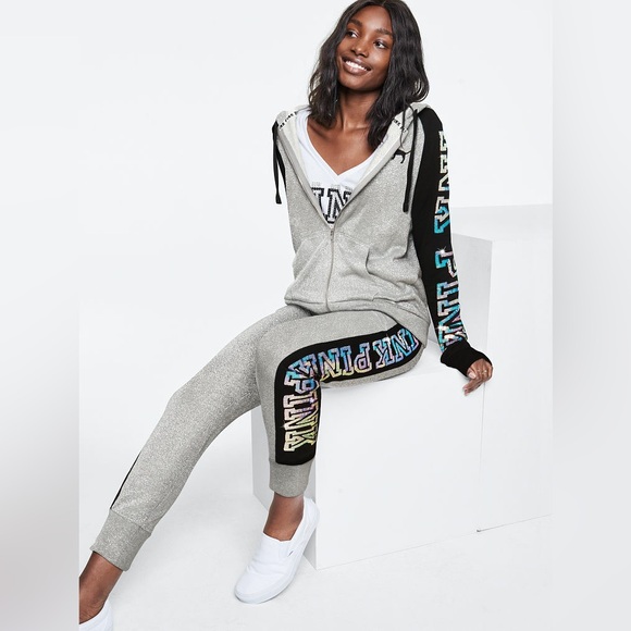 NWT Rare PINK Victoria's Secret Silver Mermaid Bling Sequin Jogger Pants - Picture 11 of 13